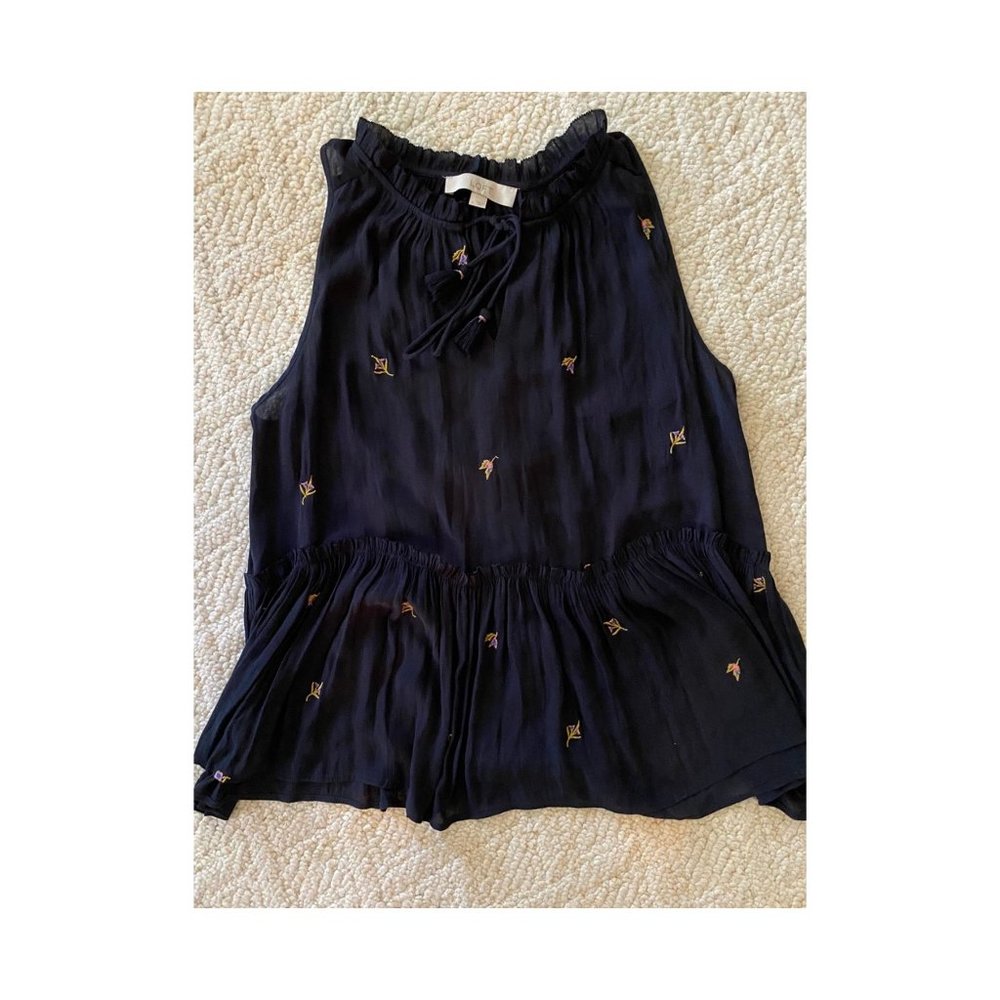 LOFT Navy Floral Peplum Blouse